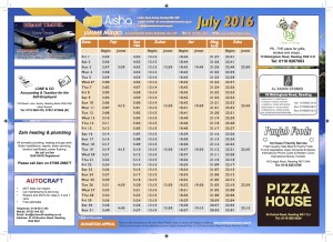 Prayer Timetable July 2016